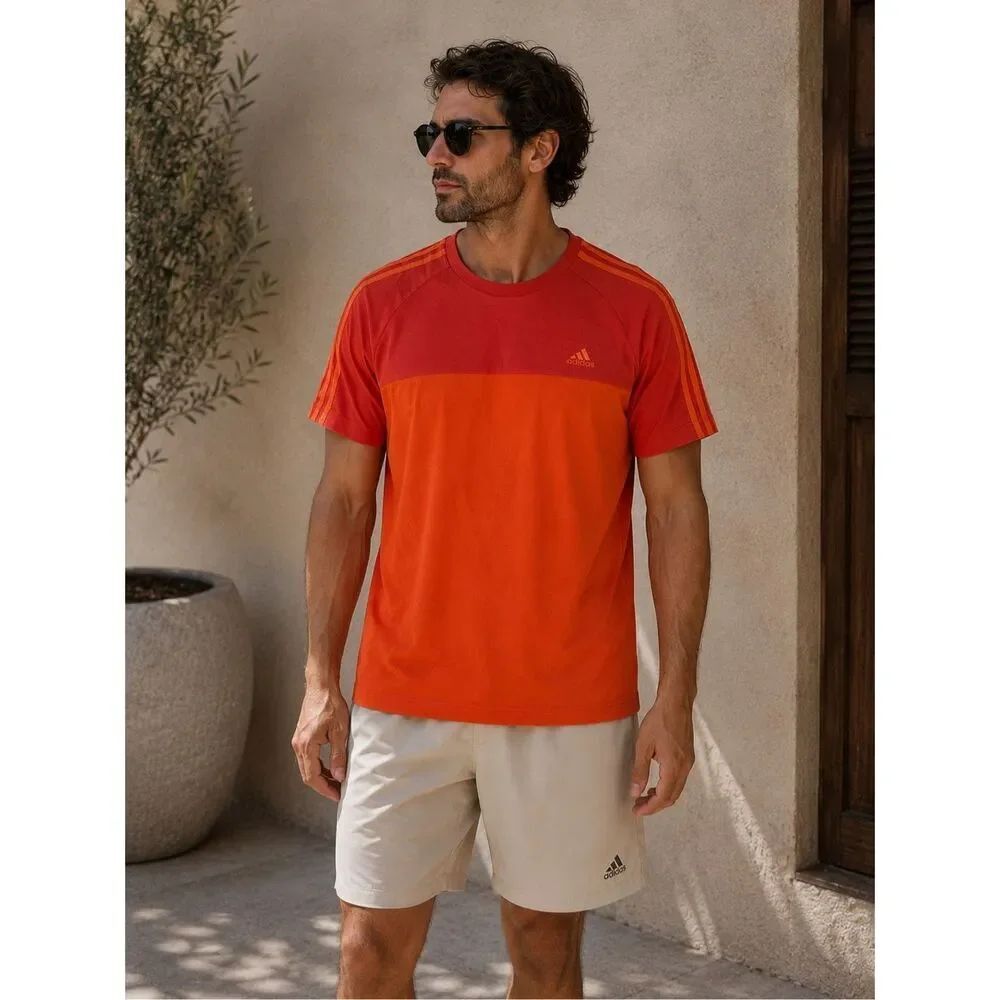Rare Adidas Climalite Cotton Orange Athletic T Shirt Mens XL Three Stripe Sport
